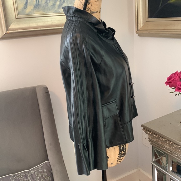 MADISON MARCUS Designer Genuine leather black ruffle pleated jacket M Nordstrom - Picture 2 of 11